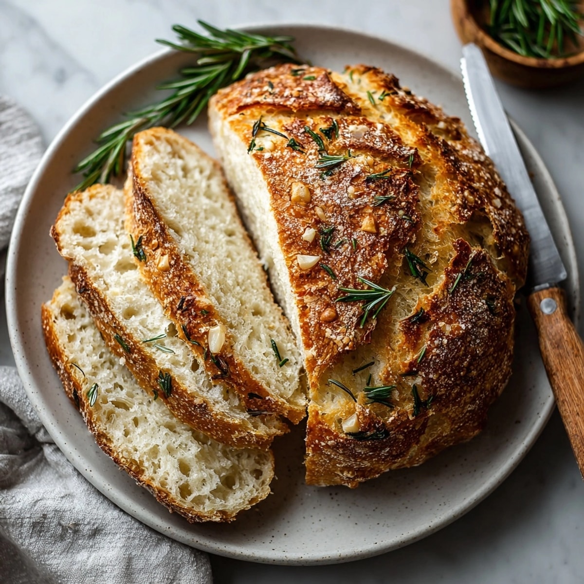 This homemade Rosemary Garlic No-Knead Artisan Bread has a perfectly textured, rustic crust.