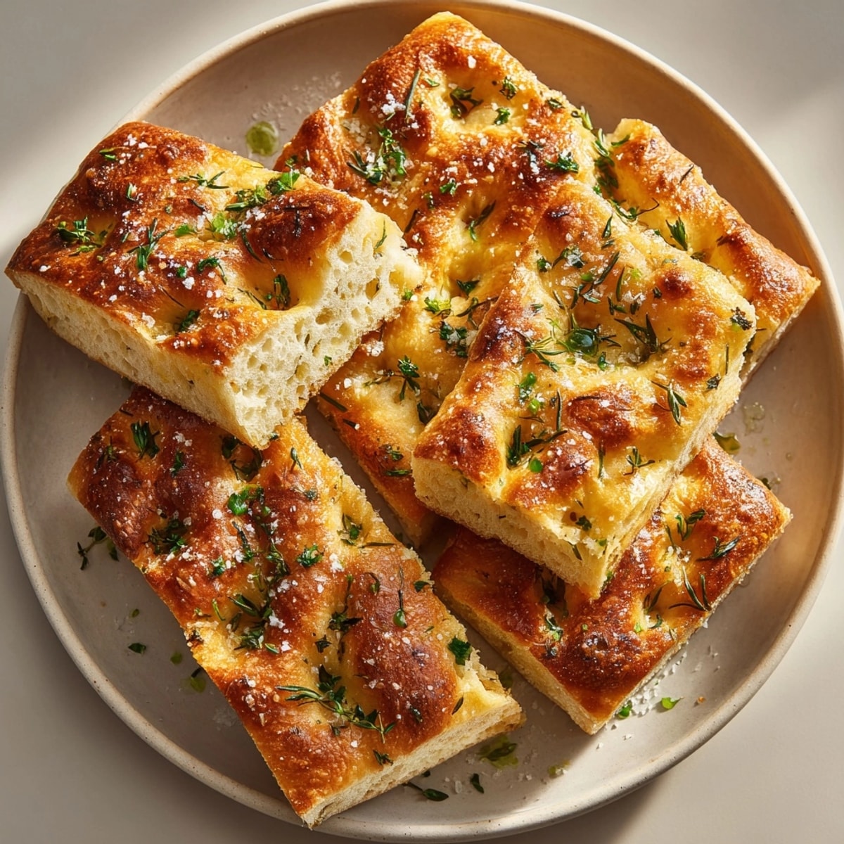 Warm, crusty Lemon Thyme Focaccia fresh from the oven, with fragrant lemon and thyme flavors.