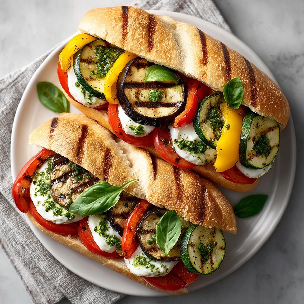 Enjoy the flavors of grilled vegetables and a creamy aioli in these Grilled Vegetable Caprese Sandwiches.