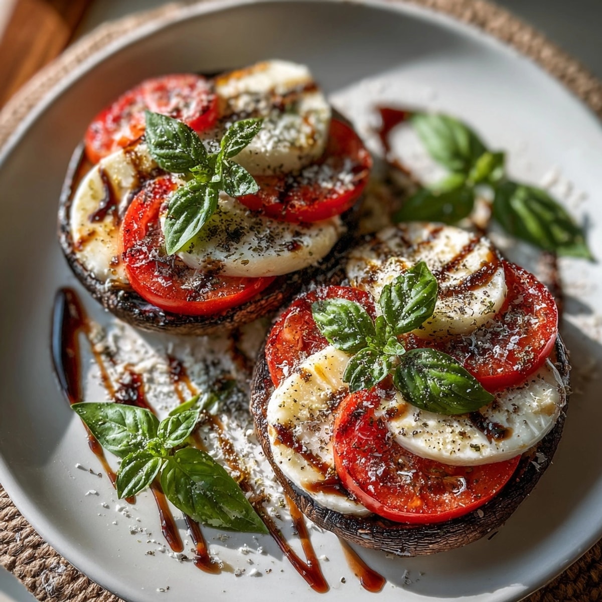 Delectable Caprese Stuffed Portobello Mushrooms – a vegetarian delight, featuring fresh tomatoes and creamy mozzarella for a flavorful meal.