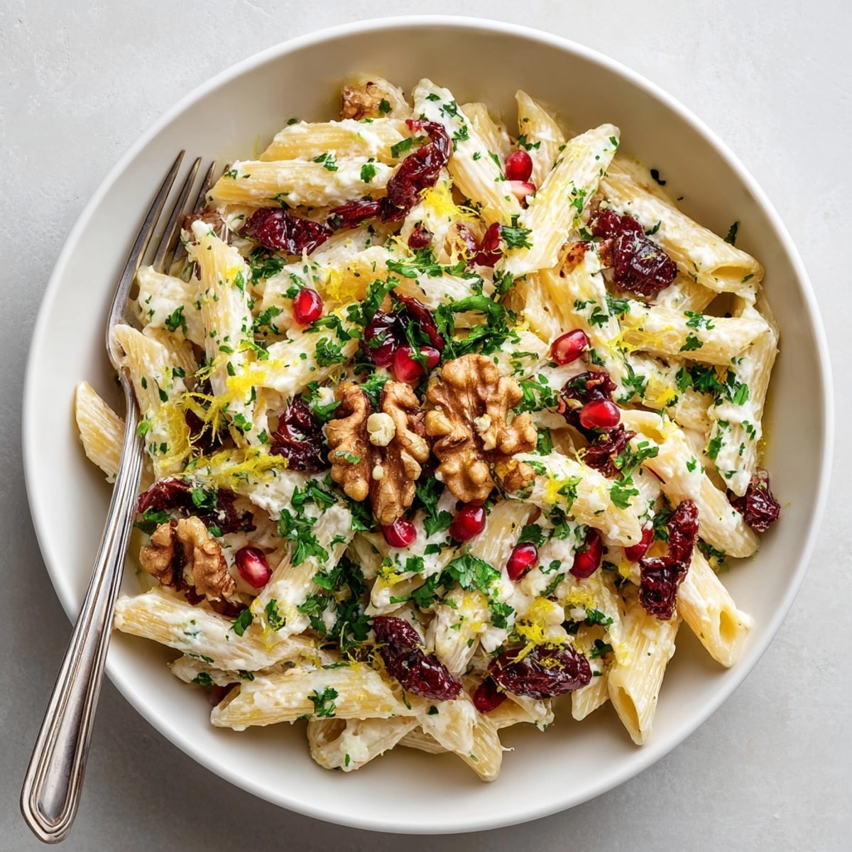 Enjoy this vibrant Cranberry Goat Cheese Pasta, perfectly blended with sweet cranberries for a flavorful meal.