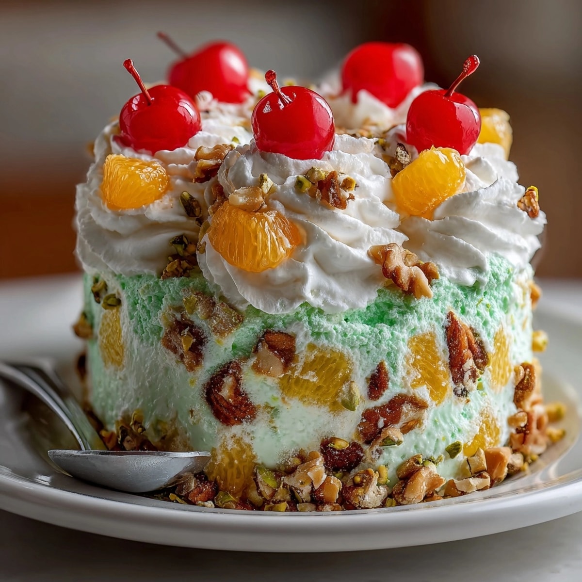 Creamy Pistachio Marshmallow Fluff Salad in a bowl, ready to enjoy chilled.