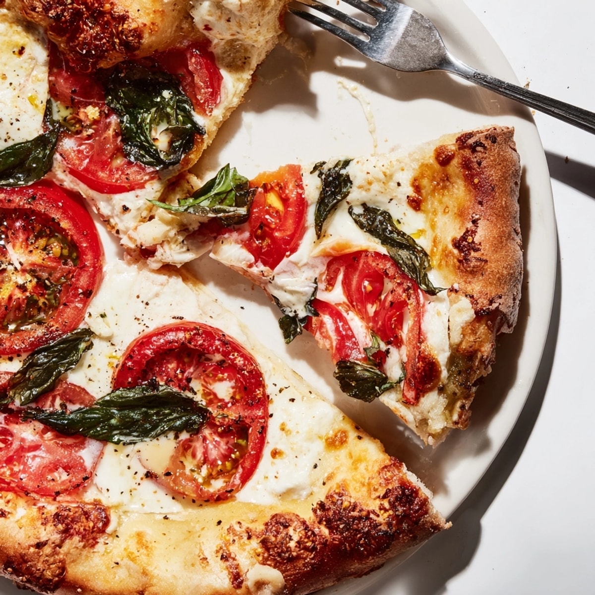 Homemade Margherita Pizza showcasing melted mozzarella and bright basil on a rustic crust.