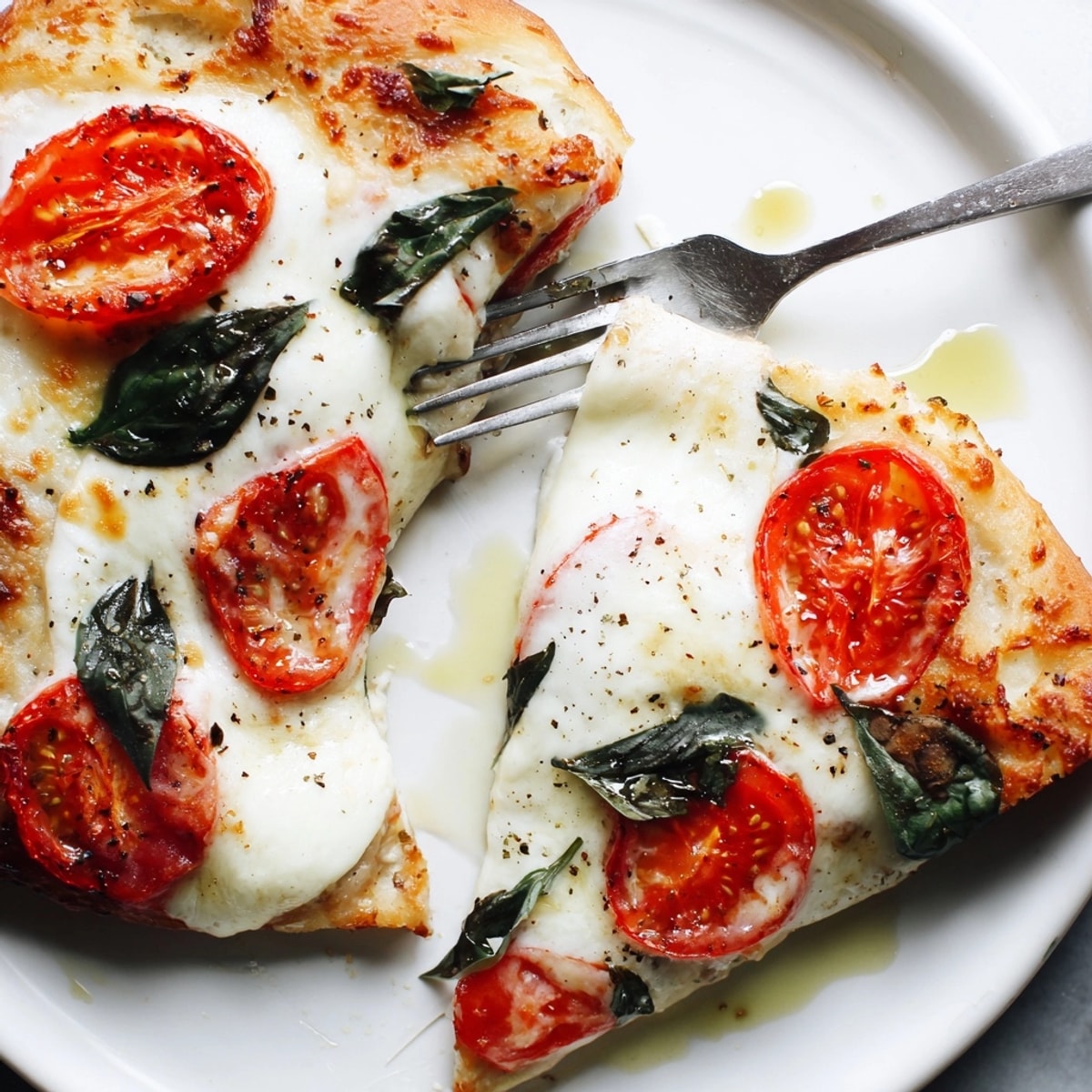 Classic Margherita Pizza served hot, with bubbly cheese and herbaceous aromas; a perfect slice.
