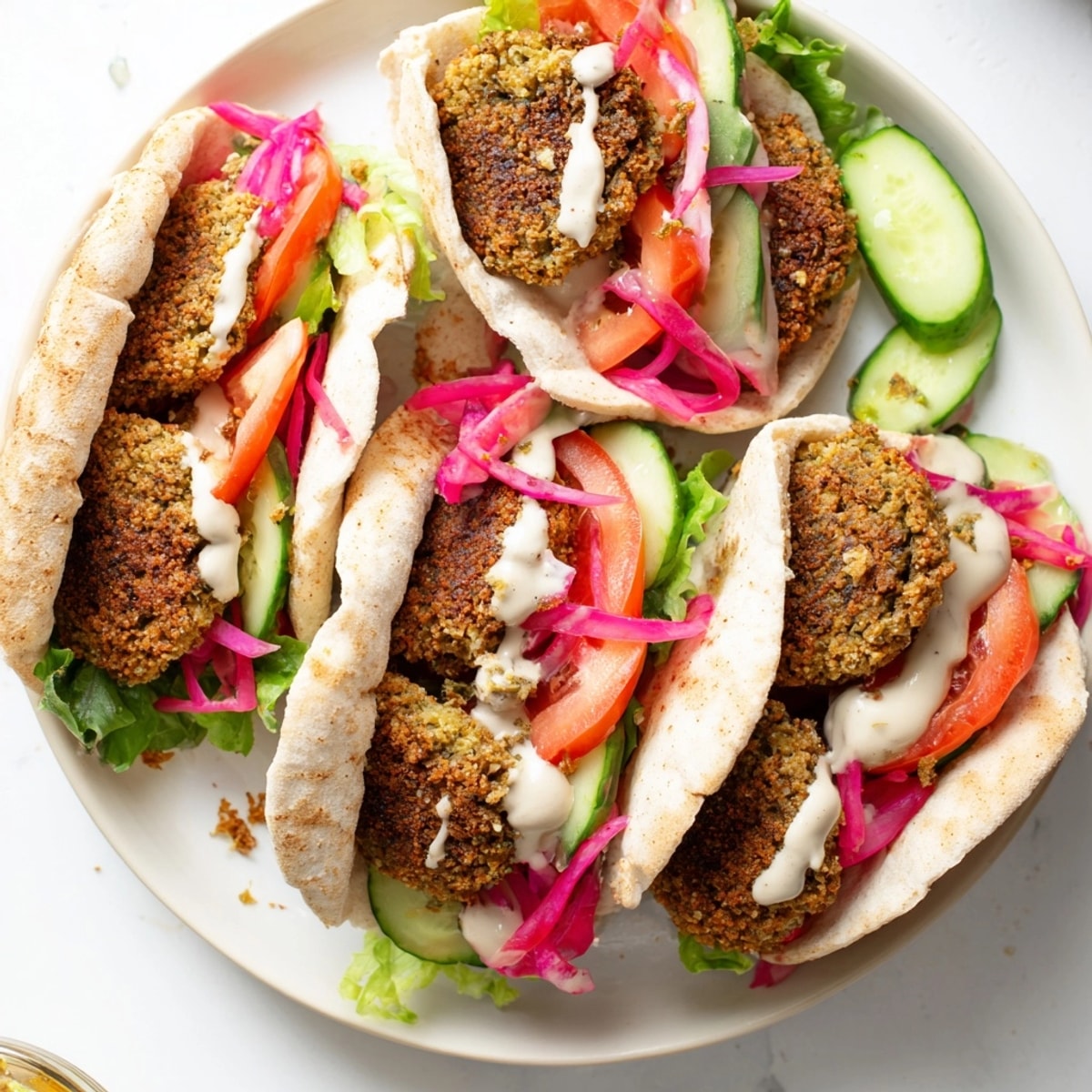 Homemade falafel pita ready to enjoy, a fragrant Middle Eastern vegetarian delight.