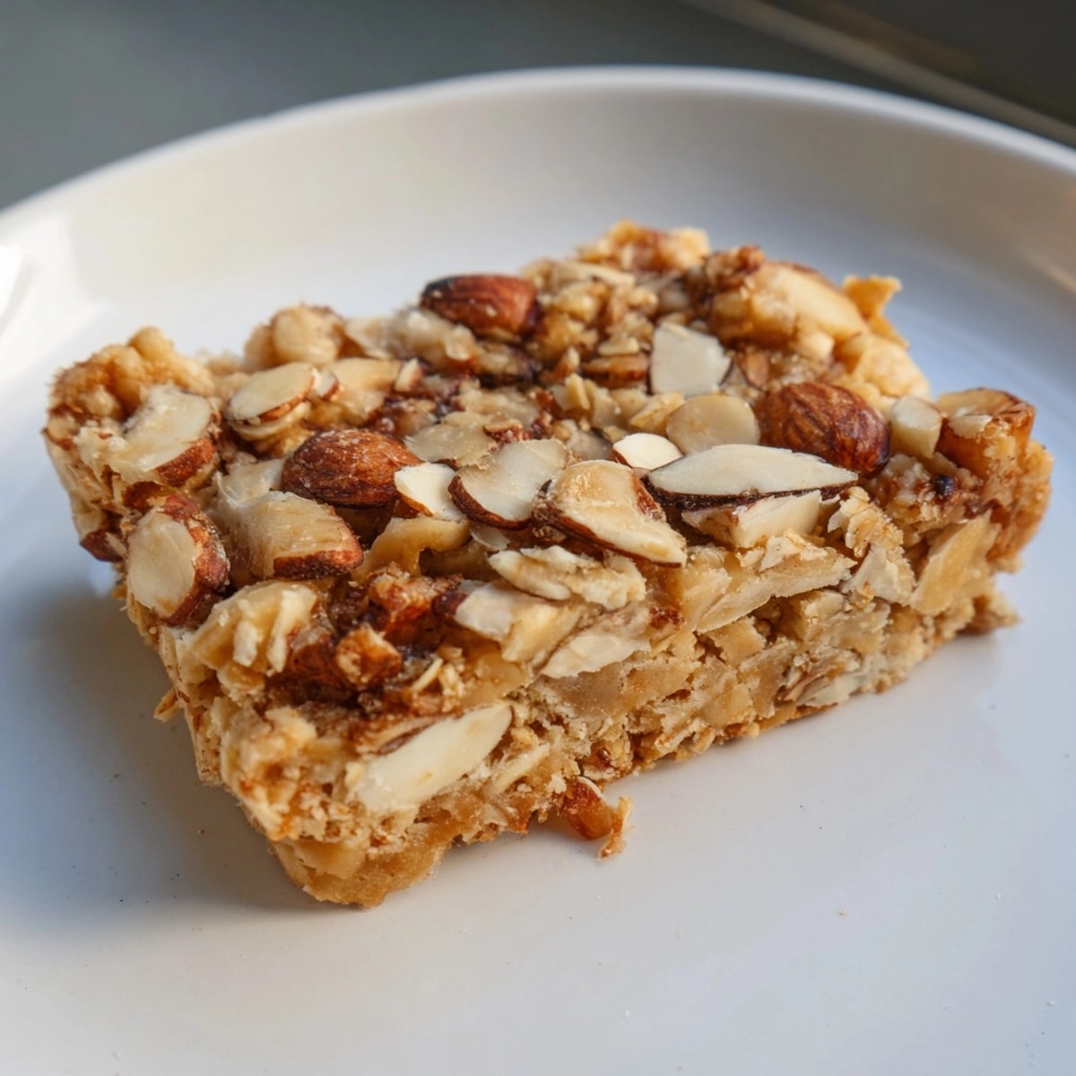 Golden-brown Protein Cinnamon Almond Squares, warm from the oven, fragrant with cinnamon spice.