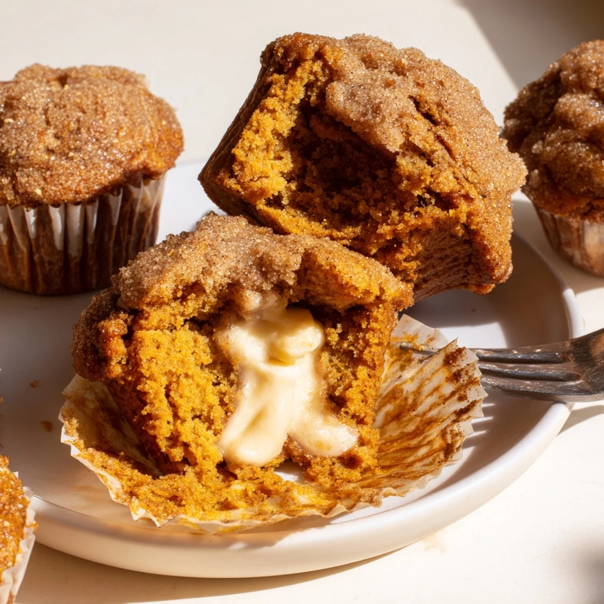 Warm, fluffy pumpkin muffins featuring a dreamy maple cream filling, ideal for gatherings.