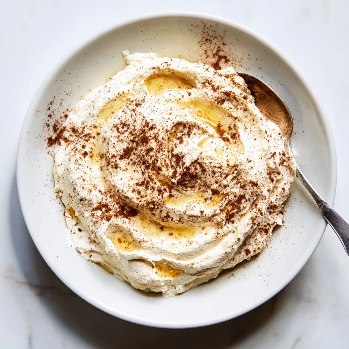 Creamy Ricotta, Honey & Cinnamon Delight served with fresh apple slices.  