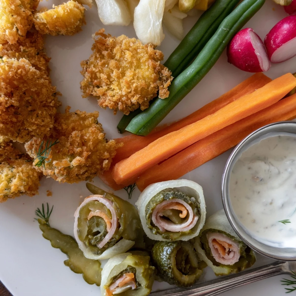 Crispy fried pickles and pickled vegetables create a perfect Pickle Lovers Meal.  