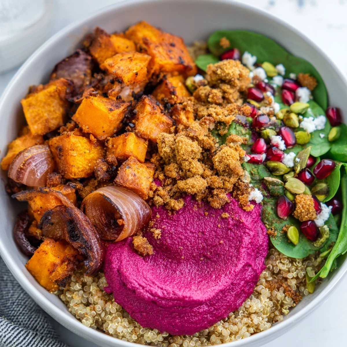 Cozy spiced winter bowls filled with roasted veggies and creamy ube-coconut purée.  