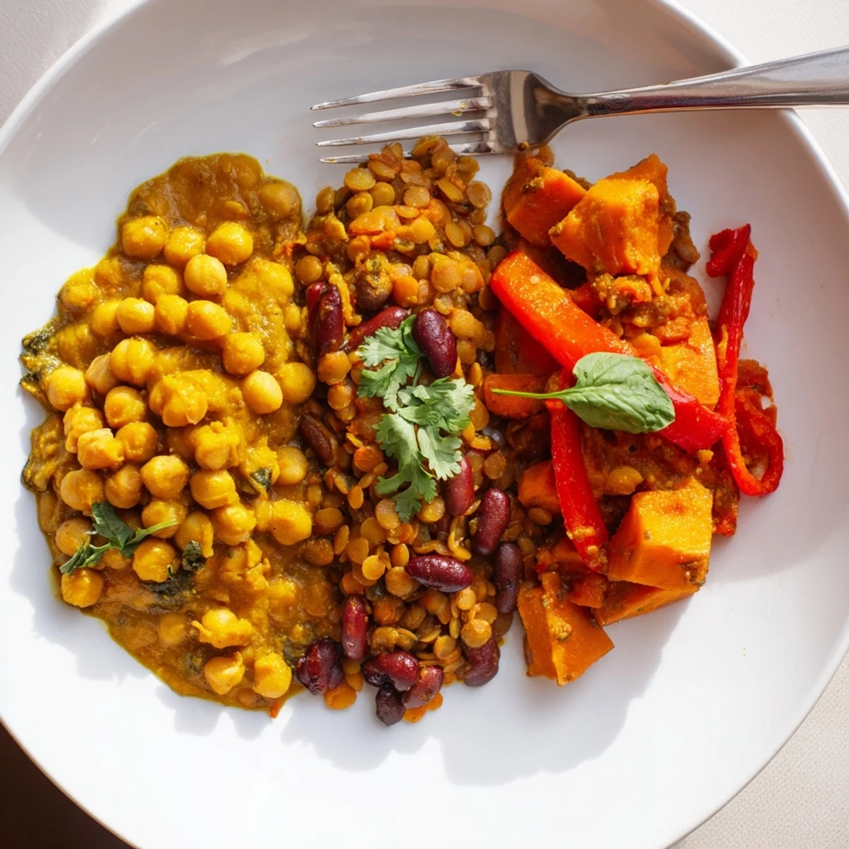 Aromatic Indian Chickpea Curry simmering with coconut milk and vibrant spices in a skillet.  