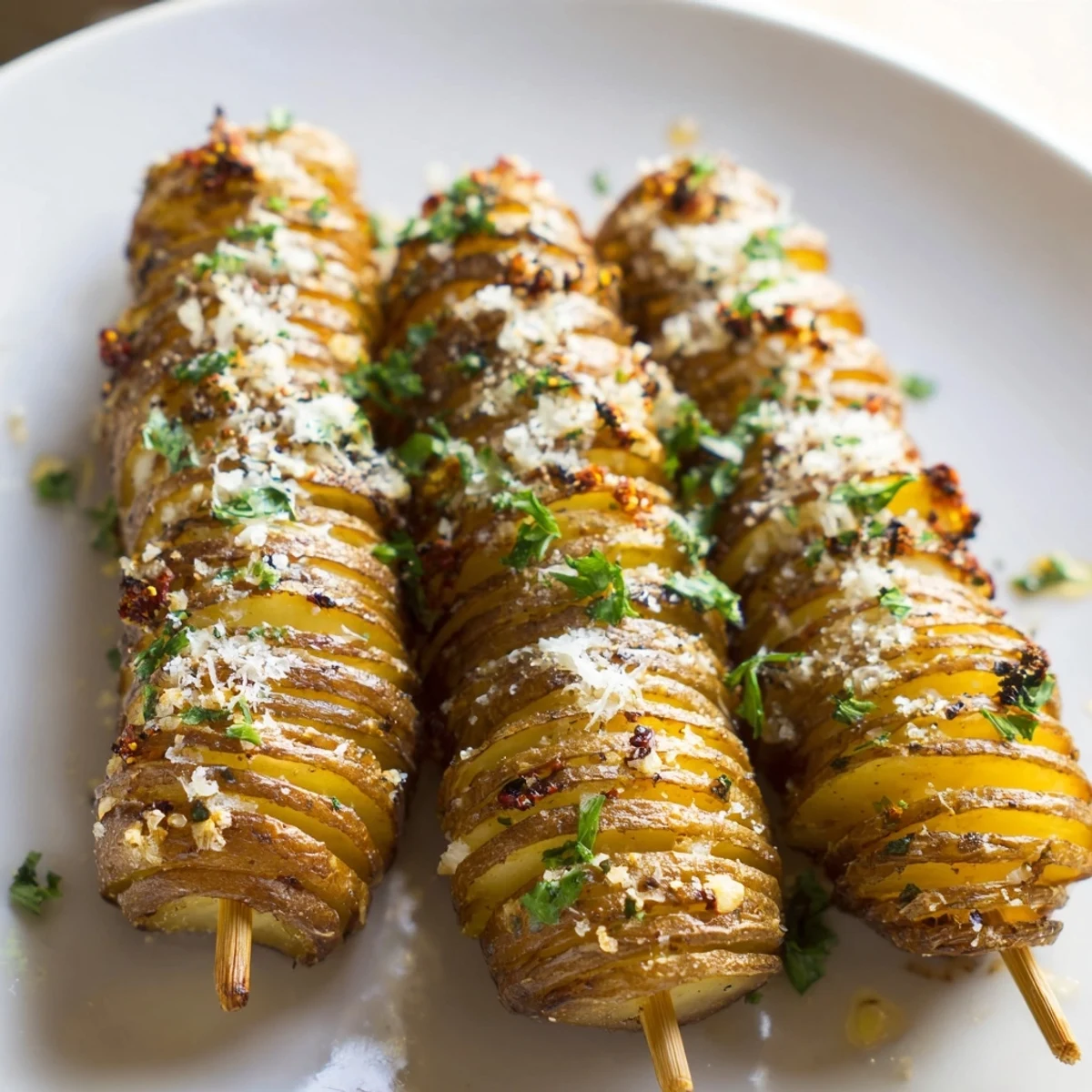 Air-fryer tornado potatoes topped with Parmesan and parsley, a delicious vegetarian treat.