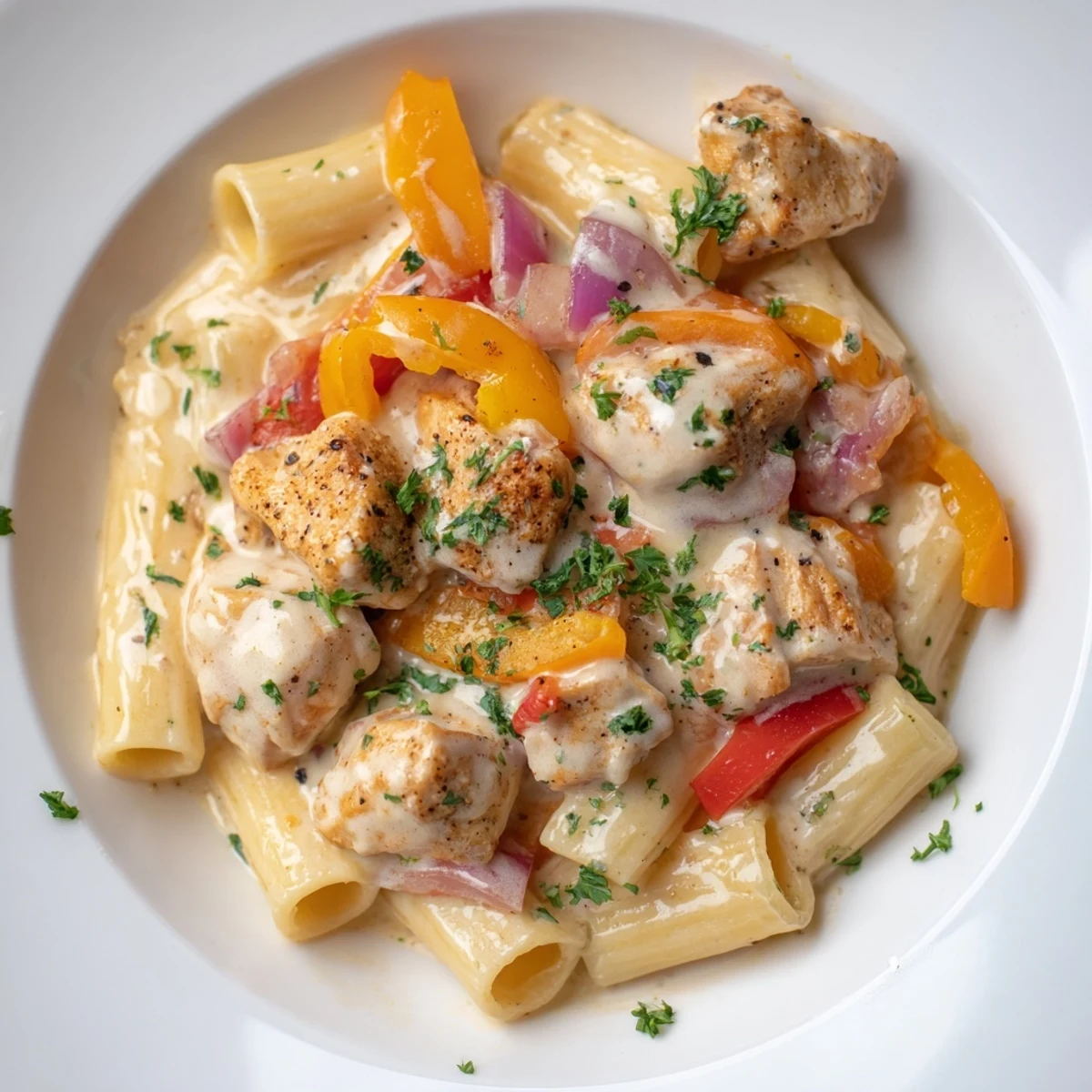 Golden, bubbly Cajun Chicken Pasta Bake fresh out of the oven, smelling of savory spices and cheese.