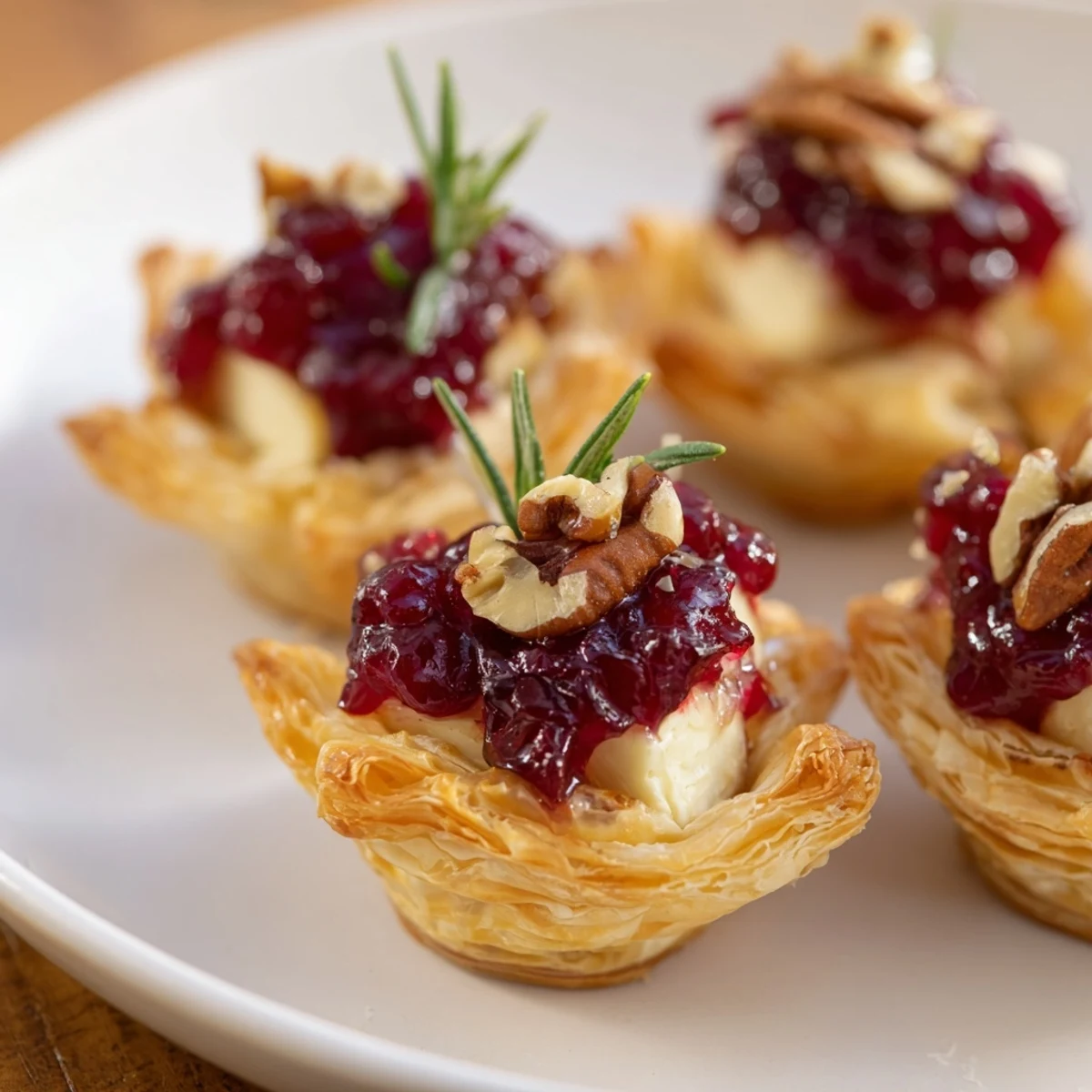 Golden-brown Quick Cranberry Brie Bites nestled in mini muffin cups, perfect for effortless entertaining.