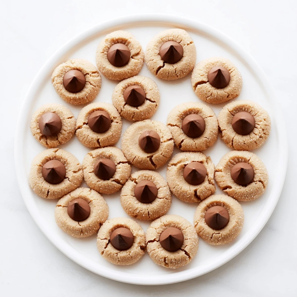 Close-up of freshly baked 3-Ingredient Peanut Butter Blossoms; a classic American dessert ready to enjoy.