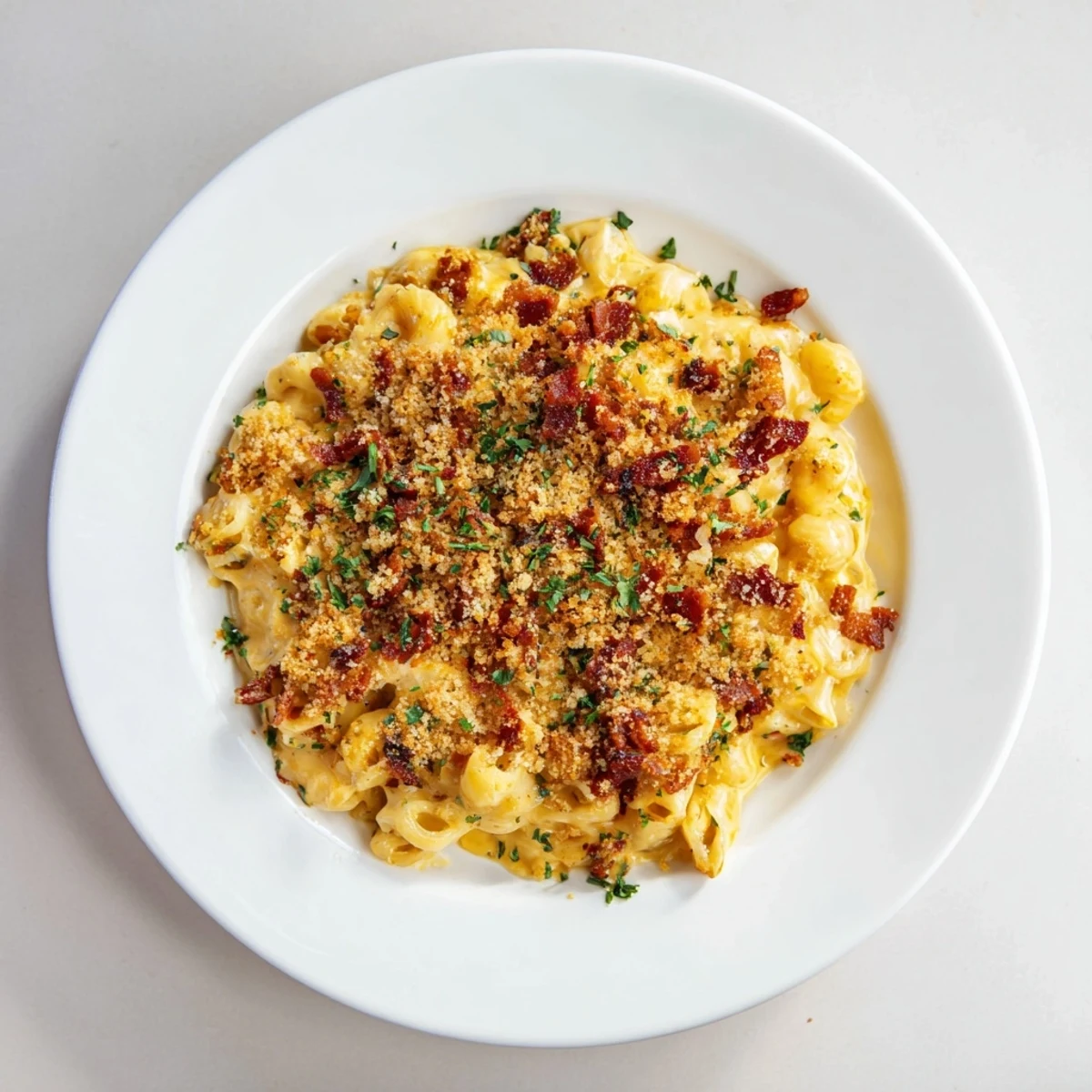 Golden, bubbly sheet pan mac and cheese with a crispy bacon crumble topping, so delicious.