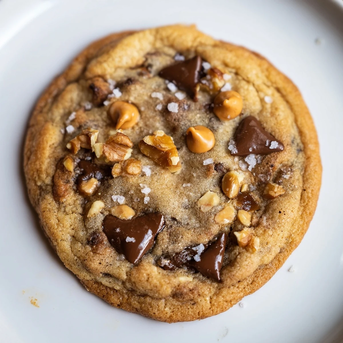 Warm, chewy Best Ever Butterscotch Chocolate Chip Cookies with sea salt, golden edges, and melted chocolate.