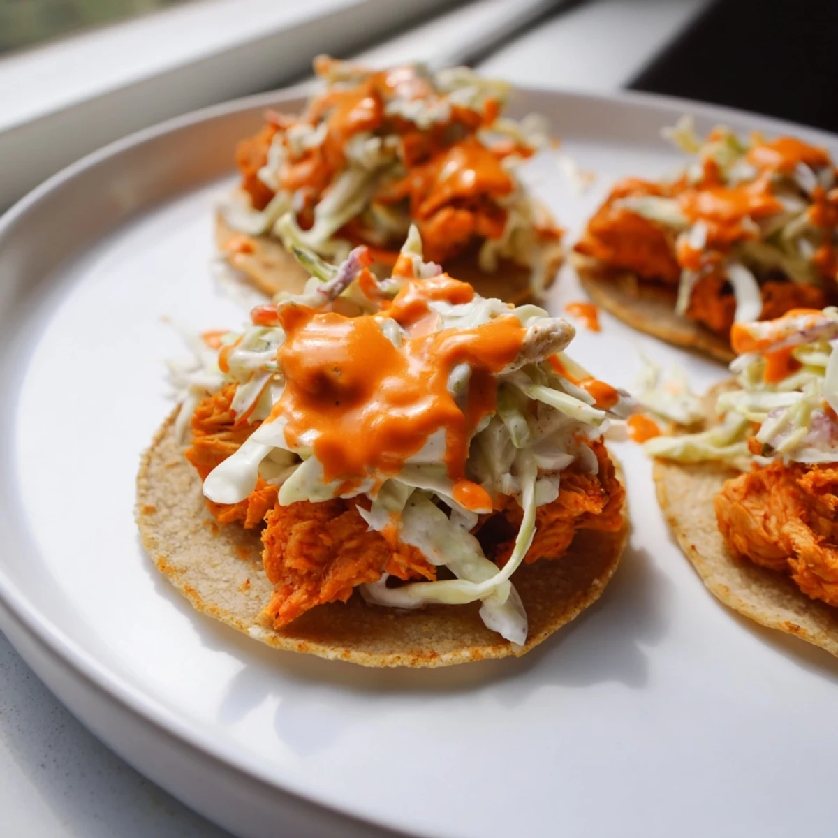 Crispy Buffalo Chicken Smash Burger Tacos with a creamy ranch slaw, ready to satisfy any craving.