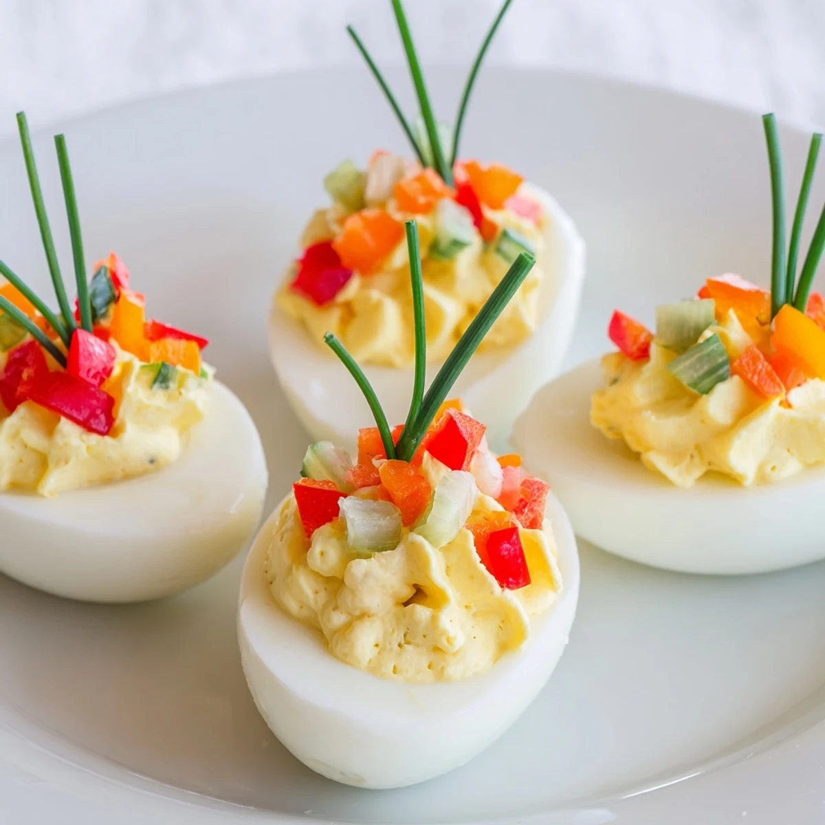 These tasty bite-sized Easy Festive Deviled Egg Ornaments bring holiday cheer to every party platter.