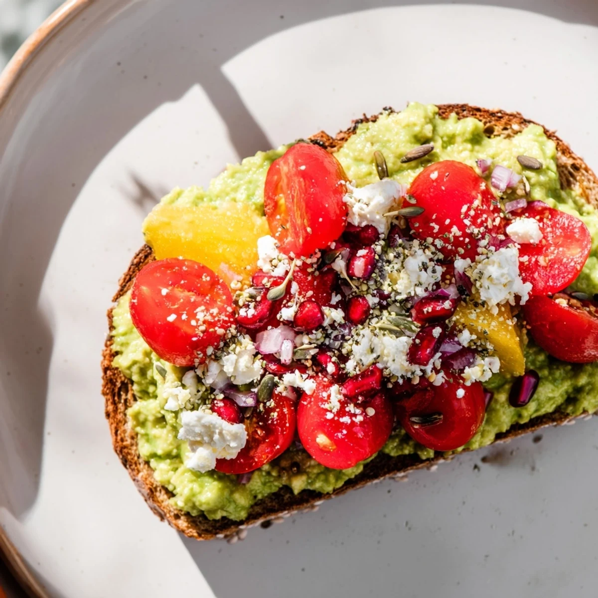 Platter of Express Holiday Avocado Toast Bar, ready with colorful festive toppings for brunch.