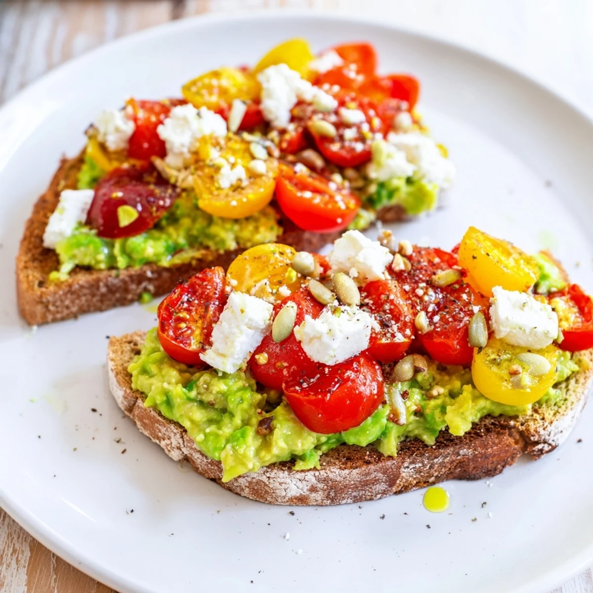 Golden-brown toast topped with creamy avocado in a vibrant Express Holiday Avocado Toast Bar display.
