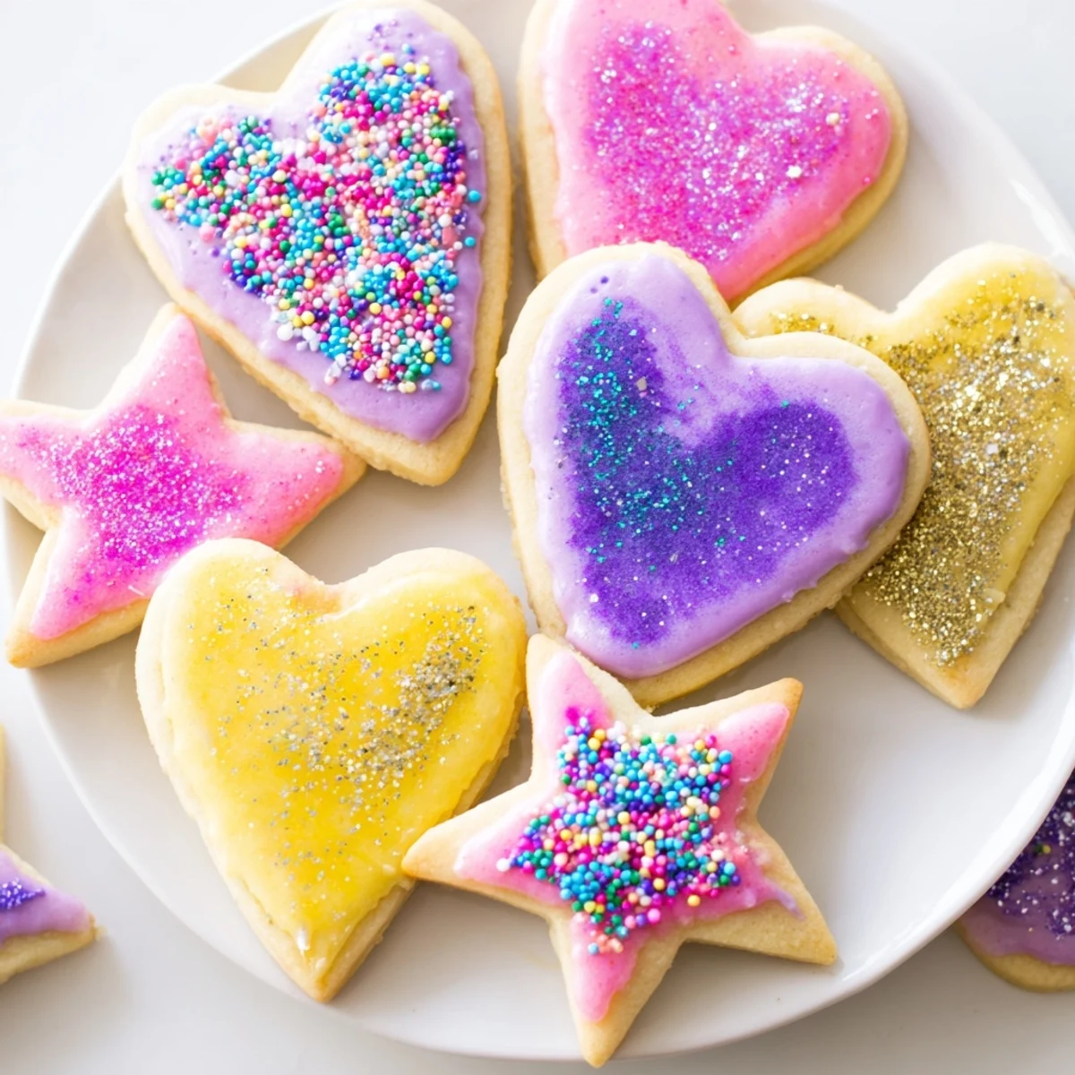 Princess Palace Heart & Star Treats, a delightful platter of colorful, frosted sugar cookies.