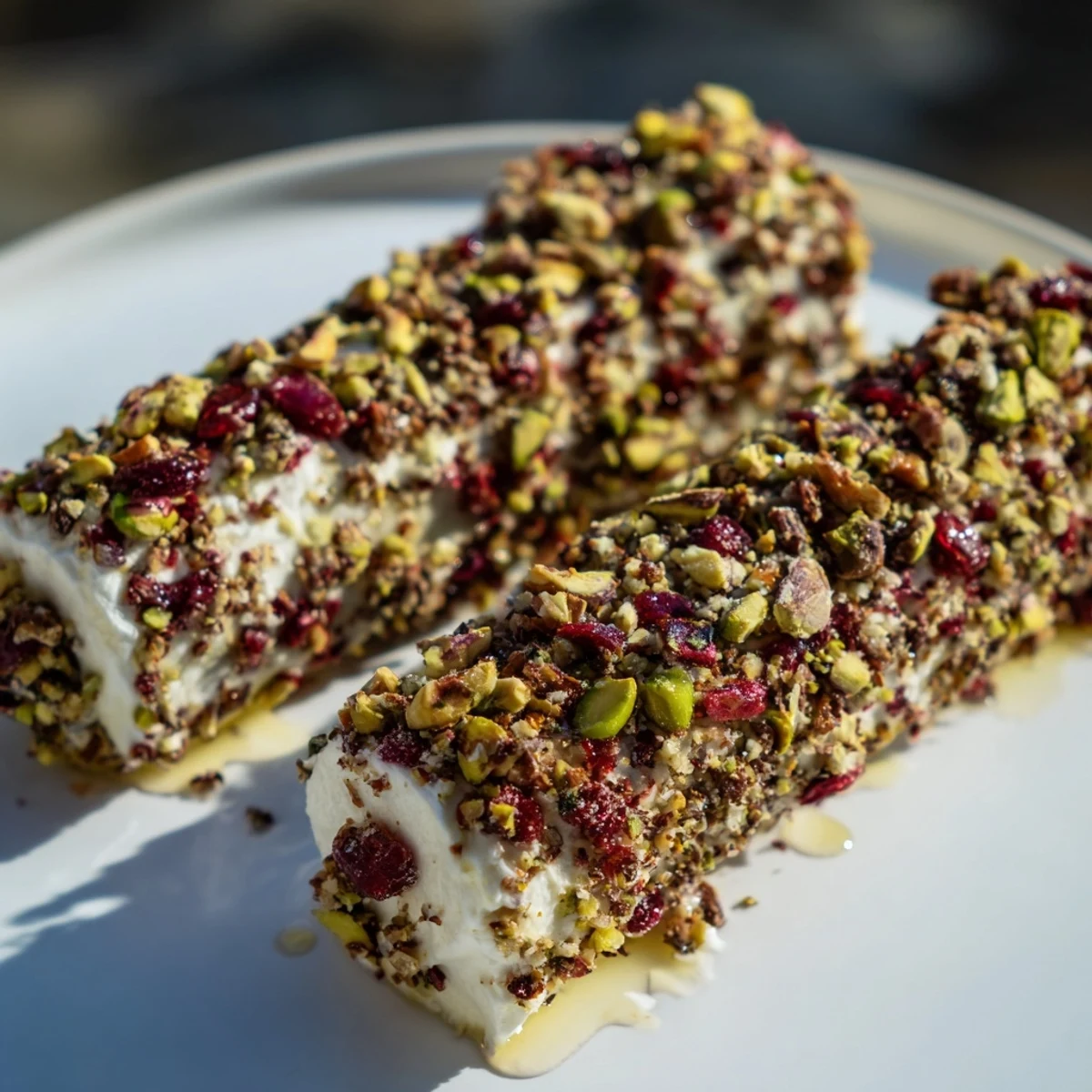 A vibrant Cranberry Goat Cheese Logs appetizer board with grapes, crackers, and honey, ready for guests to enjoy.
