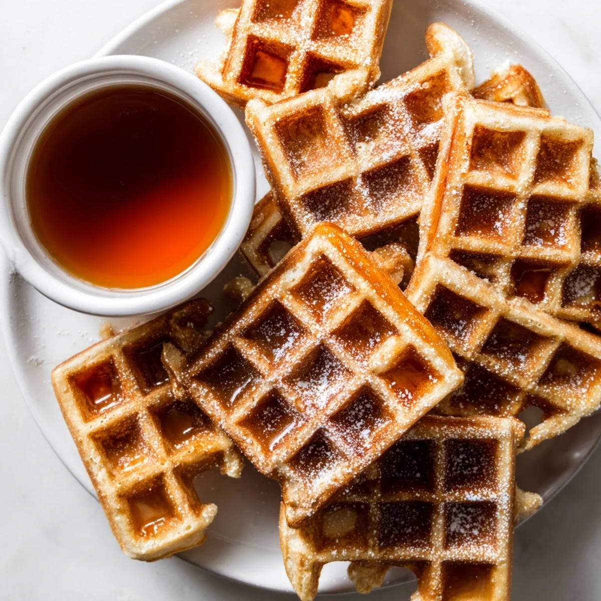 Crispy waffle quarters perfect for dipping in warm syrup, ready for a delightful brunch.