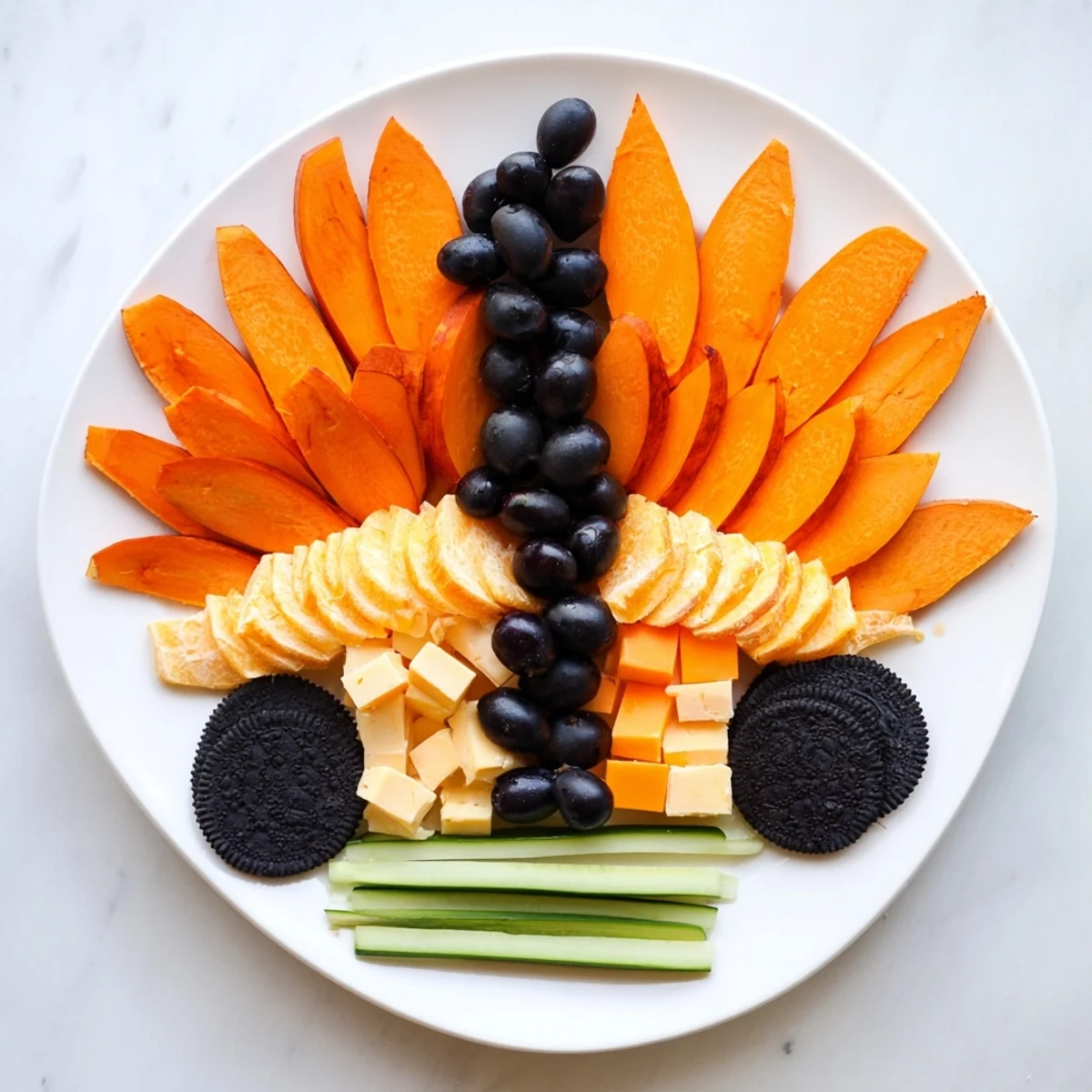 Roasted sweet potato slices with cheddar cheese in the Monarch Butterfly Wings appetizer.