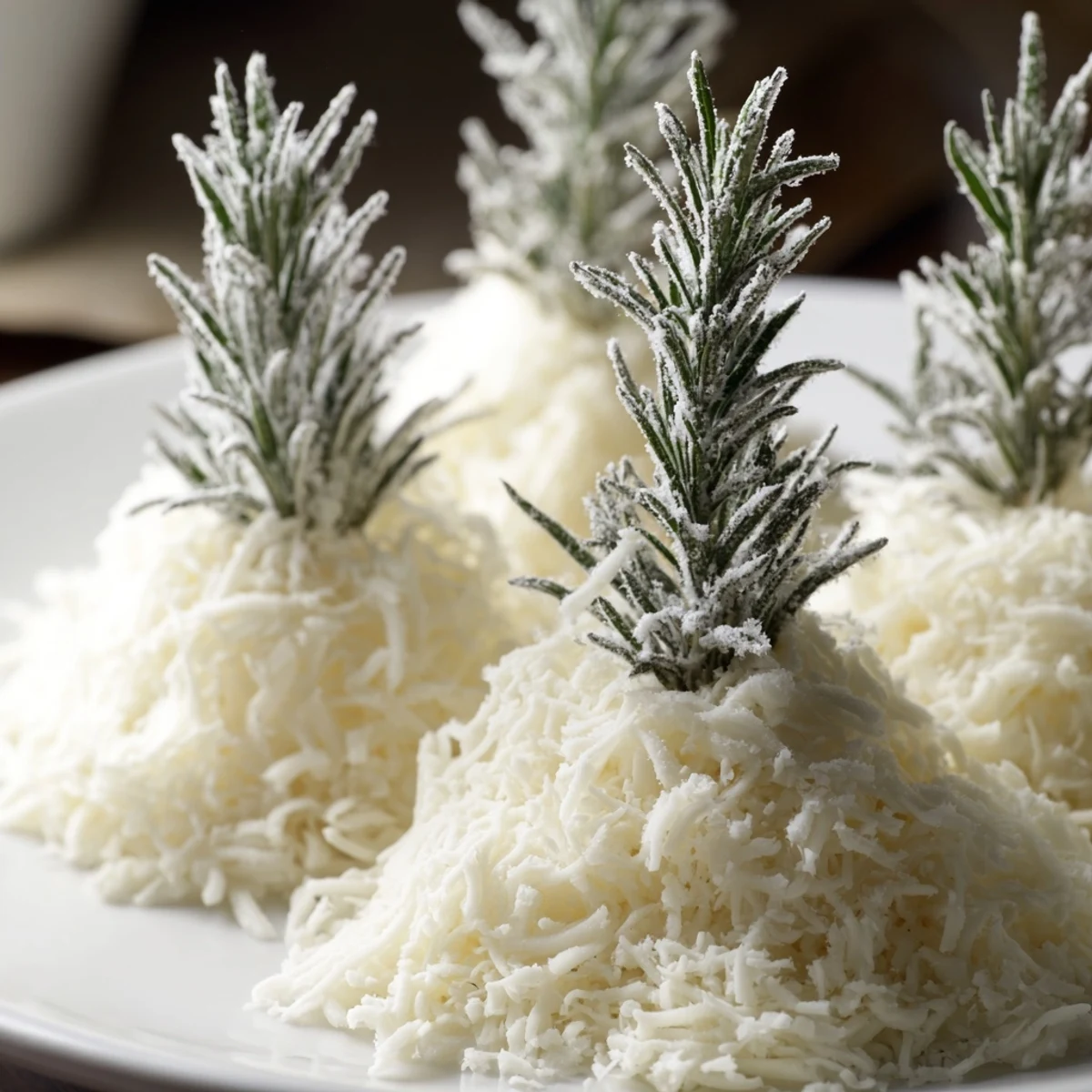 Enjoy The Frosted Pine: a visually stunning appetizer cheeseboard with almond "pinecones" and fluffy cheese.