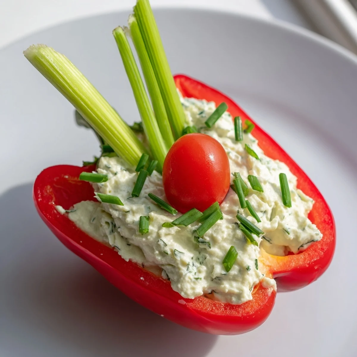 Freshly made Blooming Tulip Veggie Cups, colorful bell pepper petals overflowing with creamy filling.