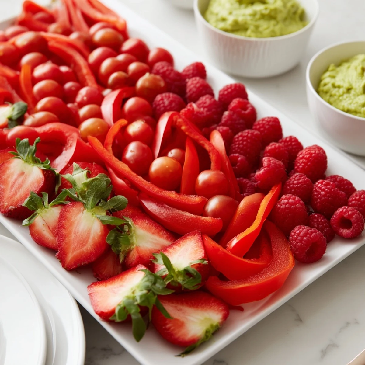 Vibrant Rainbow Pride Spectrum grazing board overflowing with colorful fruits and vegetables, delicious and festive.