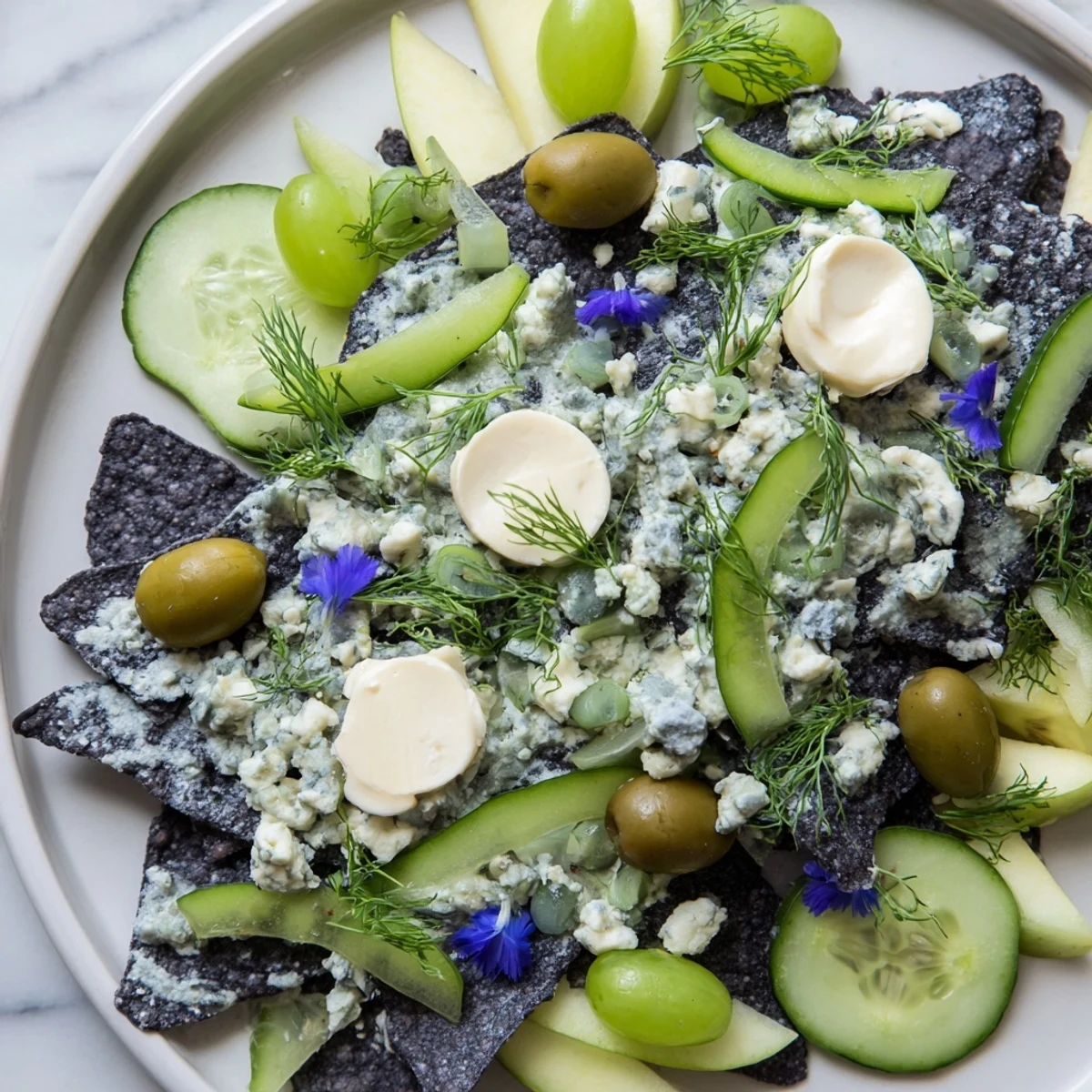 Deep Sea Ocean Wave appetizer platter with blue cheese and crisp green fruits, perfect for parties.