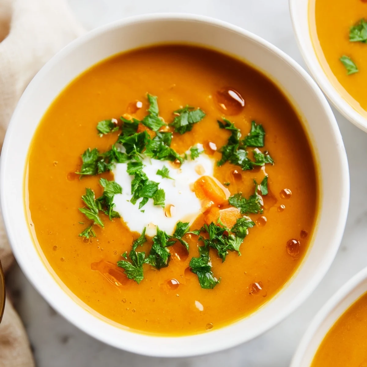 Homemade Sweet Maple Carrot Soup with roasted vegetables, a comforting, gluten-free delight, drizzled with maple syrup.