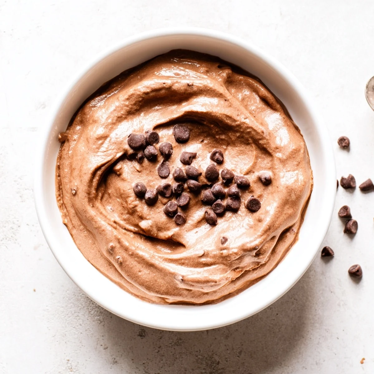 A close-up of sweet, decadent Brownie Batter Dip, a rich gluten-free no-bake treat for dessert.