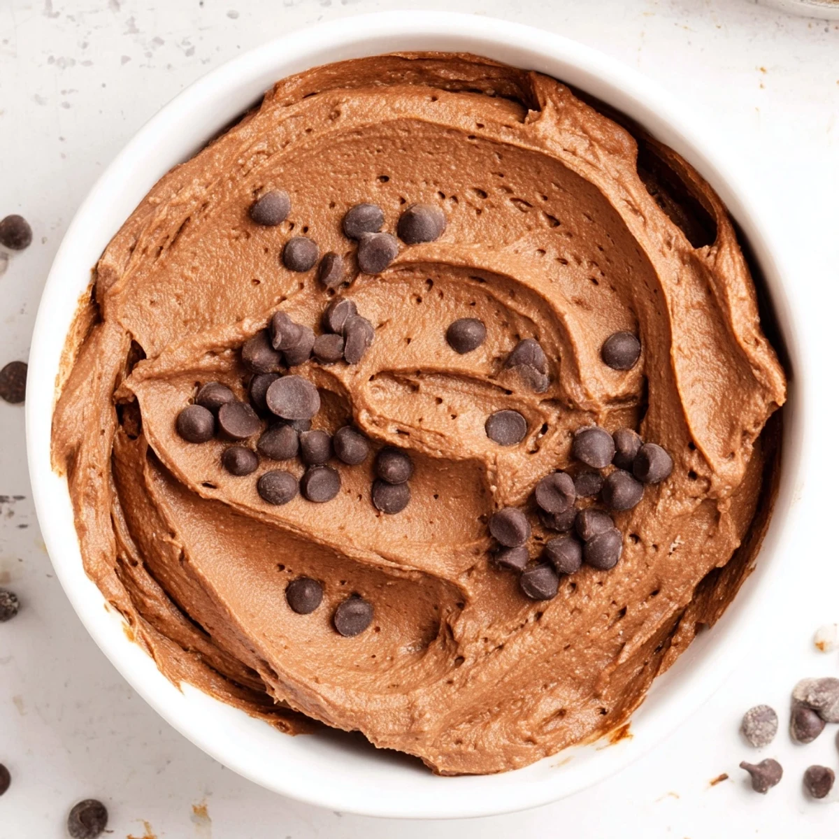 Thick, gluten-free Brownie Batter Dip, dotted with chocolate chips, is ideally served with gluten-free pretzels.