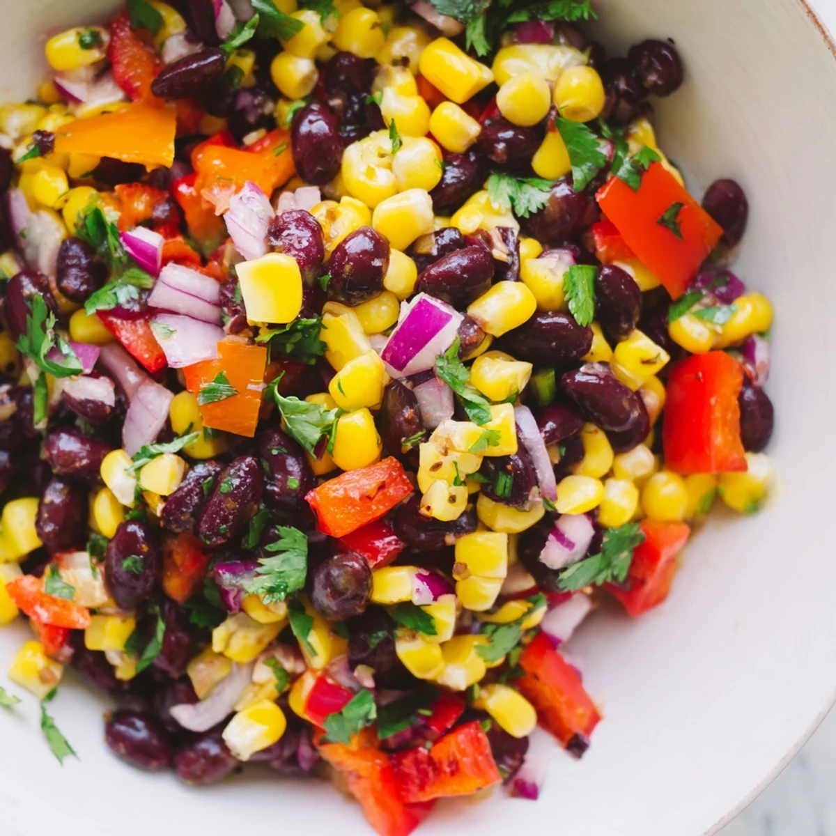 This vibrant Southwest Black Bean Salad features sweet corn, peppers, and a zesty lime dressing.