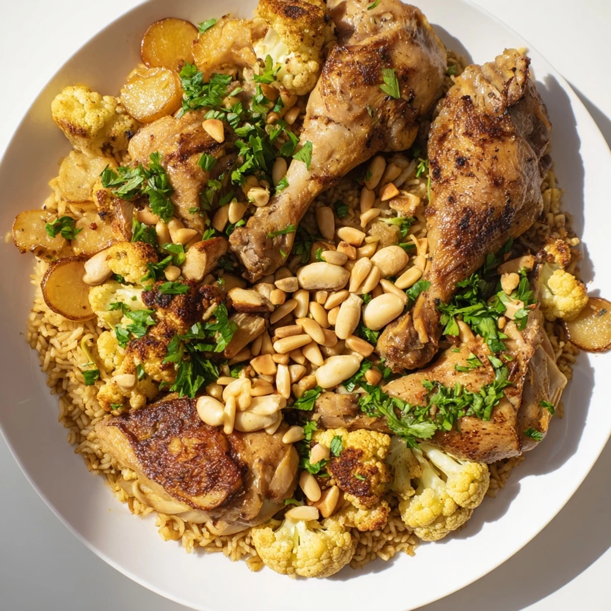 Enjoy savory Palestinian Maklouba, a flavorful dish with fragrant spices and perfectly cooked ingredients.