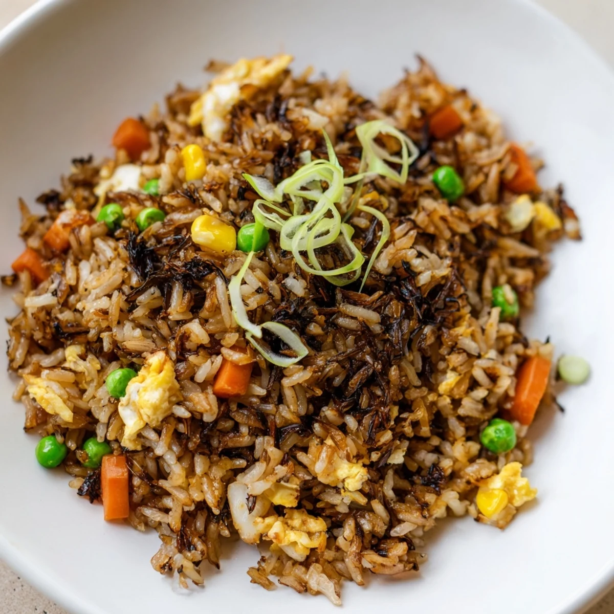 Vibrant mixed vegetables and black garlic star in this easy, flavorful fried rice dish.
