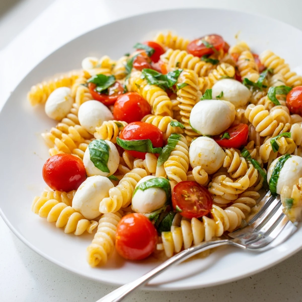 Bright cherry tomatoes and creamy mozzarella pearls are tossed with al dente penne pasta and fresh basil in this Caprese Salad Pasta.