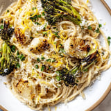Bright, zesty Roasted Garlic Lemon Broccoli Angel Hair Pasta, tossed to perfection with lemon and cheese.