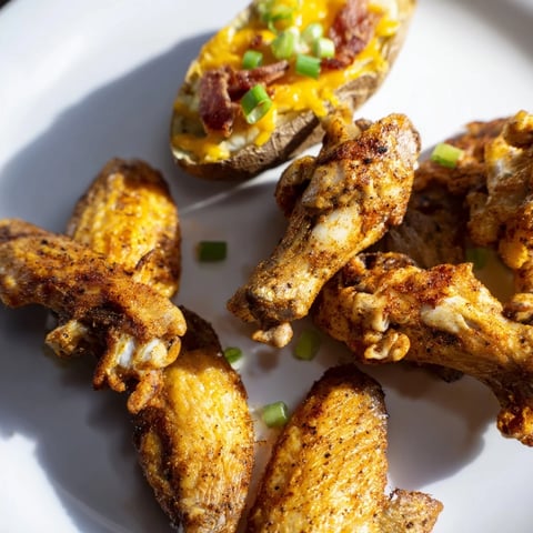 A large platter of Touchdown Football Tailgate Spread, featuring crispy wings, potato skins, and colorful veggies.