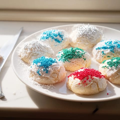 Delightful Festive Hanukkah Puffed Christmas Cookies topped with colorful sprinkles and sweetness.  