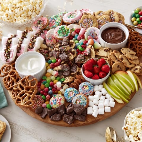 Colorful dessert boards with assorted sweets, perfect for holidays or special events.  