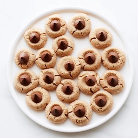 Close-up of freshly baked 3-Ingredient Peanut Butter Blossoms; a classic American dessert ready to enjoy.