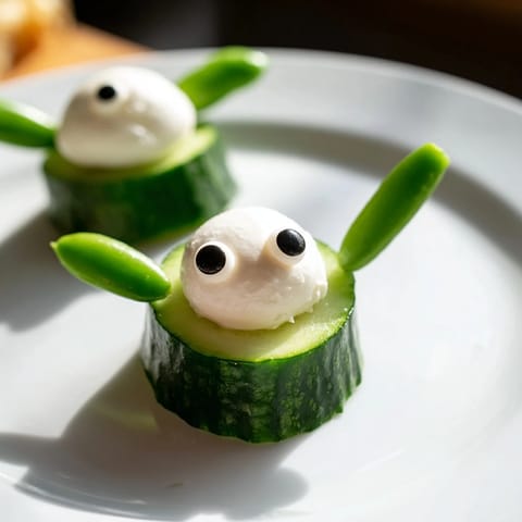 Whimsical Frog Pond Snack Tray: Fresh grapes and blueberries surround the cheese frogs in a colorful snack.