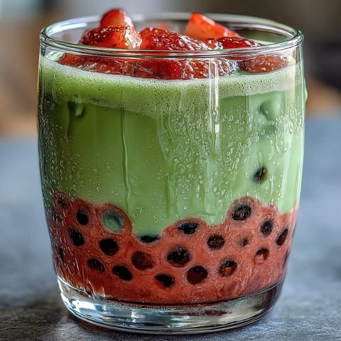 Strawberry Matcha Boba Drink