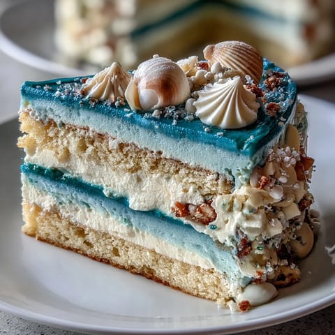 Pisces Birthday Cake with Ocean Blue Ombre Frosting: dreamy layered vanilla cake with gradient blue buttercream, decorated with edible pearls and shimmer for a magical ocean-inspired celebration.