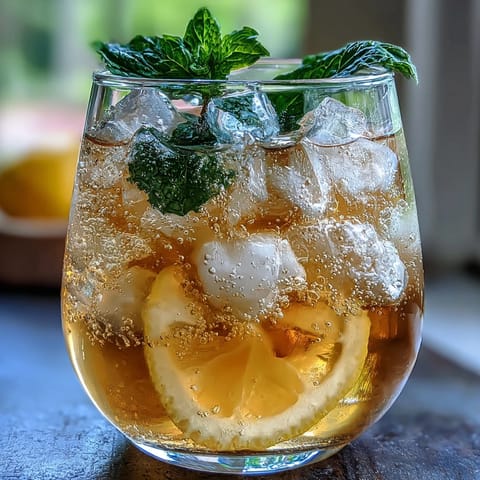 Vibrant Limoncello Spritz Mocktail with lemon slices and mint, sparkling and refreshing in a wine glass.