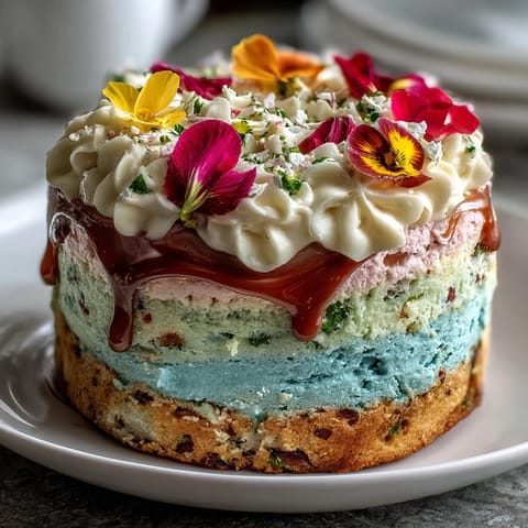 Delicate spring layer cake featuring smooth buttercream ombre frosting and a vibrant floral arrangement on top.  